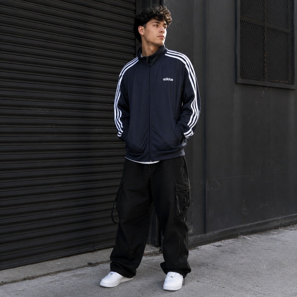 Adidas Track Jacket Mens M Navy Blue Retro Athleisure Streetwear Vintage Style